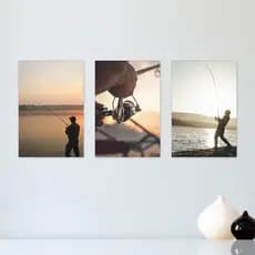 Kit 3 Quadros Decorativos Pescador Pesca Esporte Casa Quarto Sala Placas Decorativas - 0076ktpl