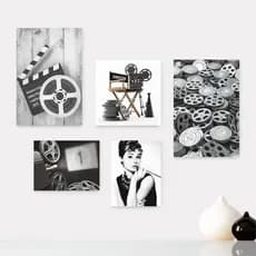 Kit 5 Quadros Decorativos Placas - Cinema - Projetor - Filmes - Movie - Sala Casa Quarto Sala - 233ktpl5