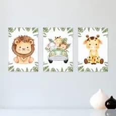 Kit 3 Quadros Decorativos Safari Aquarela Infantil Bebe Quarto Menino Menina Placas Decorativas - 0126ktpl