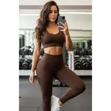 kit 2 legging preto e marrom canelada cintura alta calça zero transparência