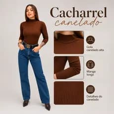 Blusa Cacharrel Canelado Manga Longa Canelado Caimento Justo Confortável