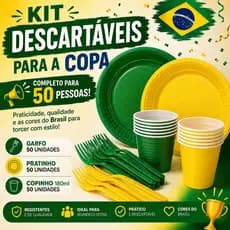 Kit Descartáveis Copa 50 Pessoas Completo  50 Pratos 50 Copos 50 Garfos Verde Amarelo