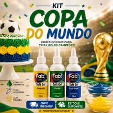 Kit 3 Corantes Copa da Fab 25g Softgel com Cores Vibrantes para Chantilly Bolo e Confeitaria