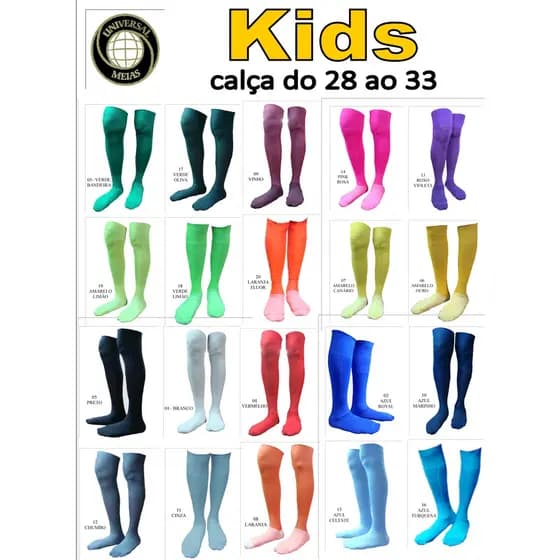 Kit com 02 Pares de Meião de Futebol   INFANTIL  - CRIANÇAS  5 a 8 anos  -  UNIVERSAL MEIAS - 20 CORES