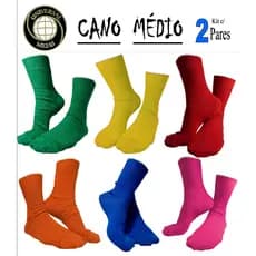 Kit C/ 2 Pares de Meias Soquete de Algodão Cano Médio 17 cm de altura 11 cores Unissex Barra Inglesa Universal Meias