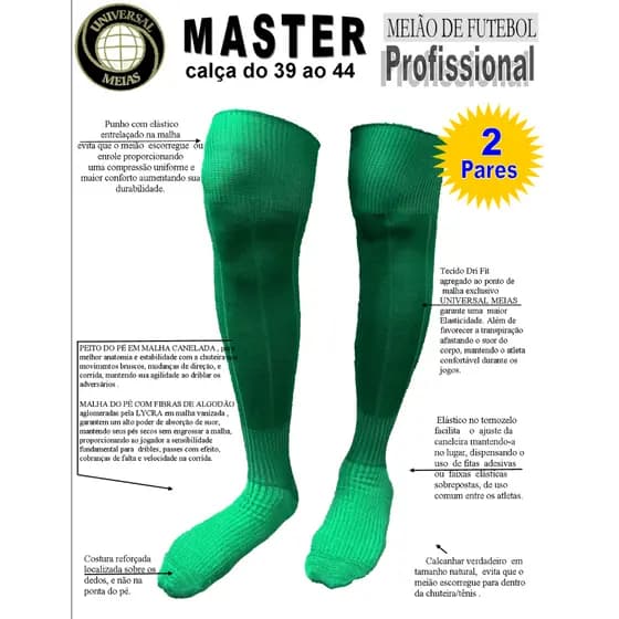Kit 02 Pares Meião de Futebol Verde Bandeira - Original Universal Meias - Tamanho Adulto Infantil e Juvenil