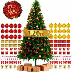 Árvore De Natal 120cm  Enfeites Pisca 120 Galhos Decorada Decoração Completa