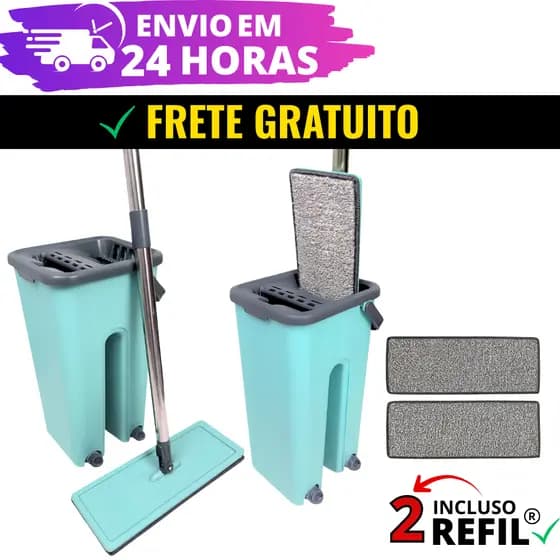 Rodo Flat Mop E Balde Reforçado Lava E Seca Profissional Com 2 Refil