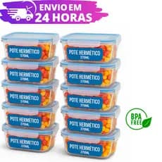 Kit 10 Pote Vidro 370ml Marmita Fitness REFORÇADO Tampa Hermética 4 Travas