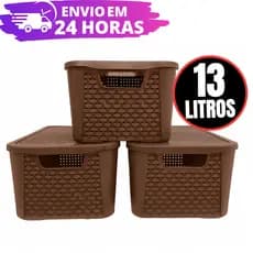 Kit 3 Caixas Organizadora Rattan REFORÇADA 13 LITROS - MARROM