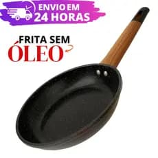 Frigideira Antiaderente de Alumínio Revestimento Cerâmico Premium 24cm Funda Cabo Madeira NÃO GRUDA