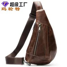 Bolsa de ombro masculina de couro Casual, bolsa de ombro de couro genuíno, novo estilo, bolsa de peito criativa, bolsa m