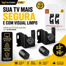 Suporte TV Fixo Universal 13 a 70 Polegadas VESA Até 60kg Parede Smart TV LED LCD Altomex
