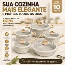 Jogo de Panelas Cerâmica 5 Panelas 10 Peças Bege Antiaderente Granito Tampa de Vidro Livre de PFOA