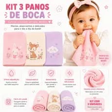 Kit 3 Paninhos de Boca Bebê 40x40cm Estampados Macios Alta Qualidade fraldinha de boca Menino Menina