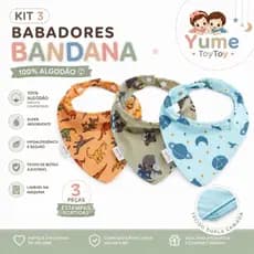 Kit 3 Babadores Bandana Bebê 100% Algodão Estampado Menino Menina Macio Premium