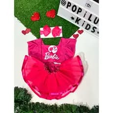 Romper Jardineira Barbie mesversario macaquinho infantil Kit Completo bodi bori bory fantasia bebê baby roupa temática