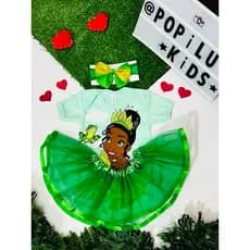 Body mesversário Princesa Tiana Princesa e o Sapo fantasia tiana princesa da disney bodi bori de bebê