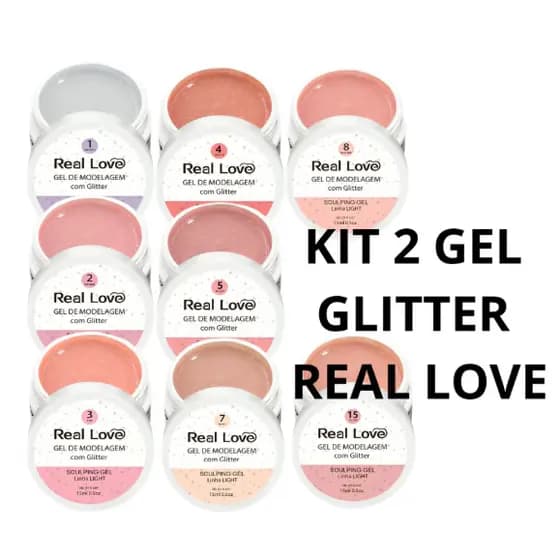 Kit 2 Gel Sculpting Com Glitter - Gel Uv/Led 15ml - Real Love