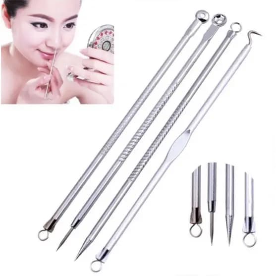 Kit 4 Peças Pinça Extrator de Acne Removedor de Cravos Espinhas Ferramentas Inox
