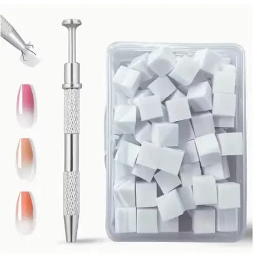 Kit Aplicador em Metal + 100 Mini Esponjas Descartável Nail Art Unhas em Gel Alta Qualidade
