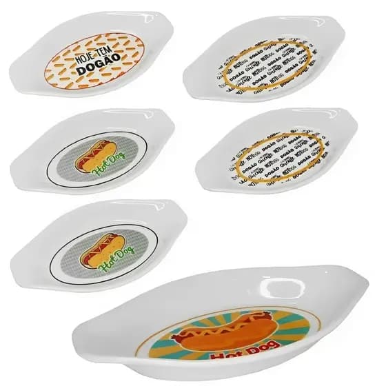 Kit 6 Pratos Canoa Em Melamina Para Cachorro Quente Hot Dog