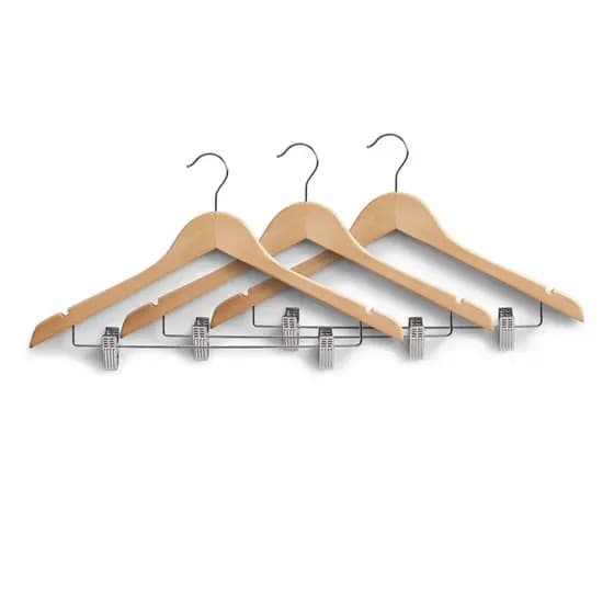 Kit 3 Cabides de Madeira com Presilhas para Saias e Bermudas