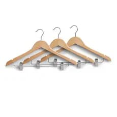 Kit 3 Cabides de Madeira com Presilhas para Saias e Bermudas