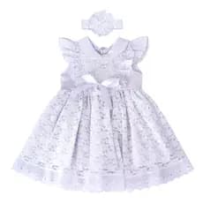 Vestido Infantil Bebê Menina Larissa com Tiara Roupas Algodão