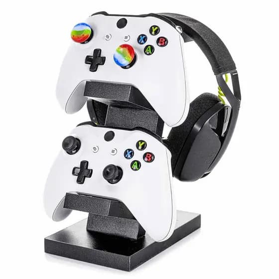 Suporte Gamer Para Headset E Dois Controles Joystick Decoração Resistente Compacto