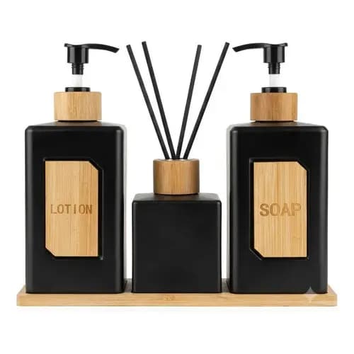 Kit Banheiro Lavabo Difusor Aromatizador Ambiente Dispenser Porta Sabonete Liquido