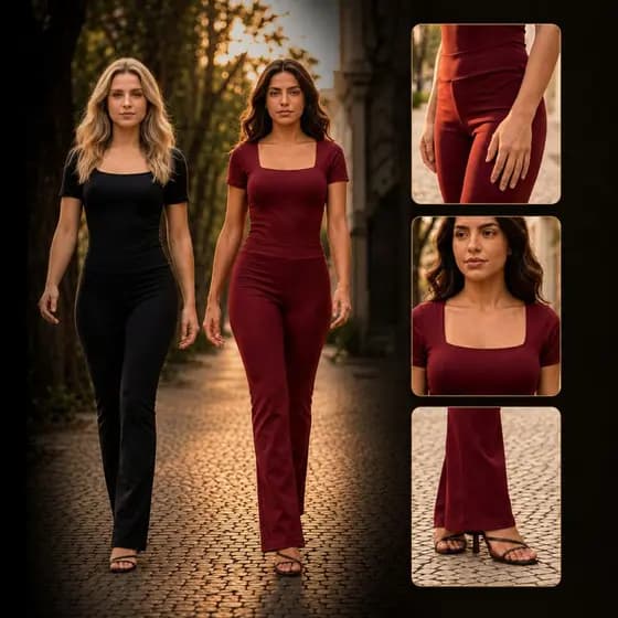 Conjunto Feminino Casual Calça Flare + Body Suplex Premium