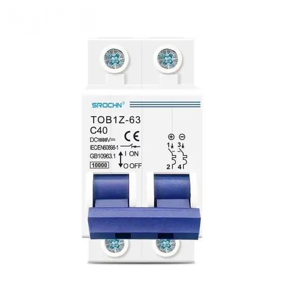 Disjuntor DC/CC 1000V 2 Polos Para Painel Solar Bateria Som