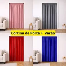 Cortina para Porta + Varão de Cortina Para Porta De Quarto Sala Malha Cortina Porta (Kit Completo)
