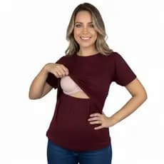Blusa De Amamentar Manga Curta Gestante Lactante Maternidade Gravidez Gestação Blusinha Amamentação