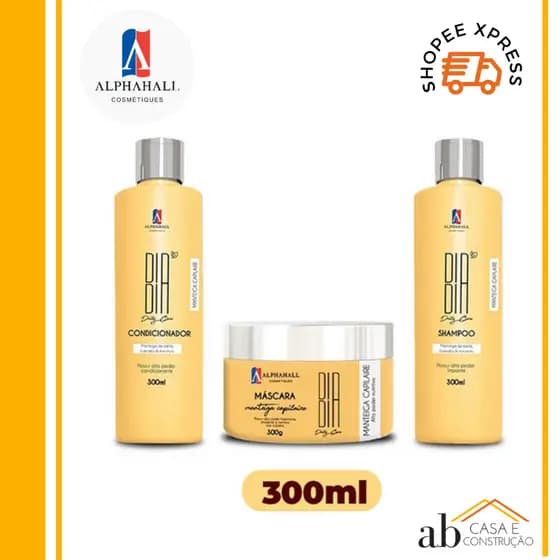 Kit Alphahall Manteiga Amarela Dia Dia Shampoo Condicionador Mascara 3 Itens 300ml Cabelos Hidratados