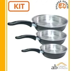 Kit 3 Frigideira De Aluminio Craqueada Sem Tampa n 18,20,22 Grandes