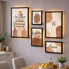 Kit 5 Peças Quadros Decorativos Agradeço a Deus Por Tudo Frase Religioso Gratidão Sala