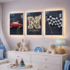 Quadros Decorativos Para Quarto de Menino Infantil Carro Vermelho Corrida Nome Personalizado