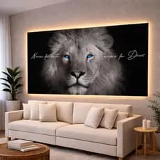 Quadros Decorativos 112X80 Nunca Foi Sorte Leão de Judá Preto e Branco Quarto Sala