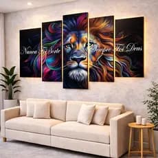 Quadros Decorativos Leão Colorido Aquarela Nunca Foi Sorte Sempre Foi Deus Sala Quarto