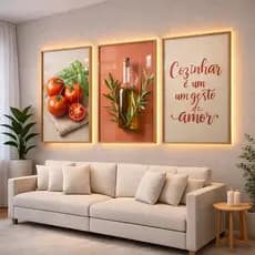Quadro Decorativos Trio Temperos para Cozinha Tomate Gesto de Amor Moderno Minimalista Sala