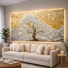 Quadros Decorativos Grande 112X80 Árvore Branca Gold Paisagem Sala Quarto Luxo