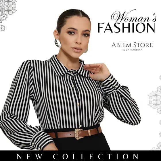 Moda Feminina Camisa com Listras Manga Longa risca de Giz Elegante Blusa Social Evangélica Fashion