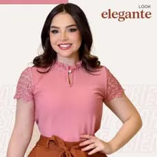 Elegante Blusa Evangélica Moda Feminina Social Elegante Casual Manga Curta Detalhe de Renda