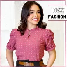 Blusa Social Feminina Estilosa Moda Evangélica Manga Curta Estampada com Botão Elegante
