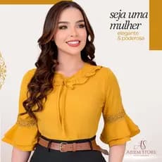 Blusa Feminina Manga Curta 3/4 Moda Evangélica Babado Social Elegante Casual Básica Crepinho