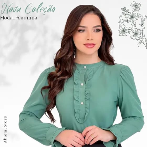 Blusa Feminina Manga Longa Crepinho Babado e Botões Elegante Social Evangélica Caimento Sofisticado