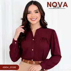 Blusa Feminina Social Manga Longa Crepinho Elegante Executiva Básica Botões Moda Evangélica Casual