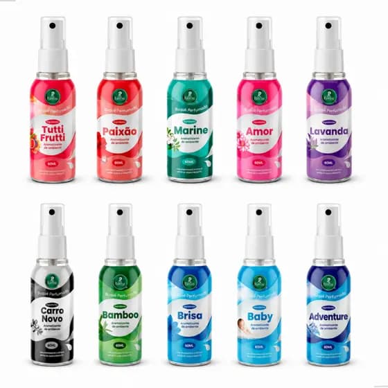 Kit Aromatizante Ambiente 25 Unidades Spray 60ml Buquê Perfumado Cheirinho P/Casa Carro